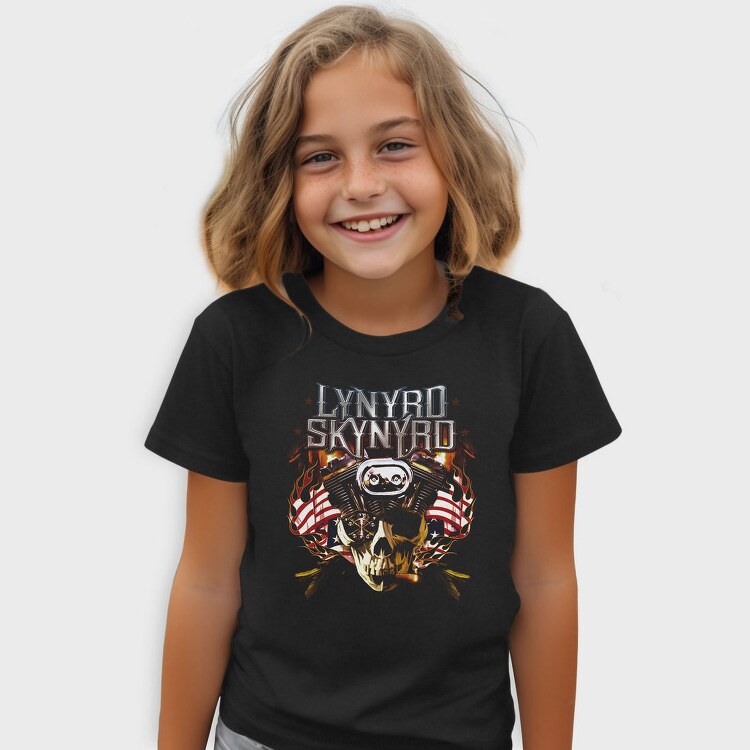 Lynnyrd Skynyrd Flames Flag Skull, Tricou Copii