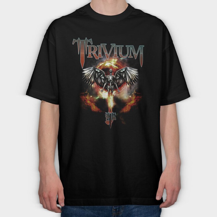 Trivium Skeleton Wings Flames 2, Tricou Oversize Barbati (Unisex)