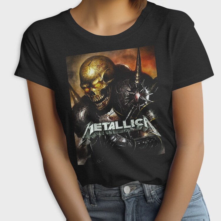 Metallica Skull Flames Red Eyes, Tricou Femei