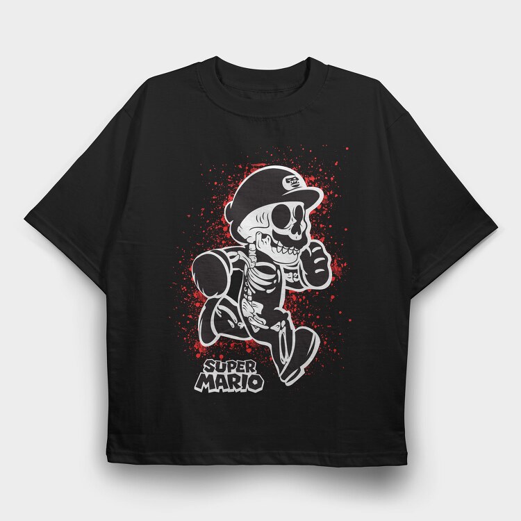 Super Mario Skeleton Blood Splatter, Tricou Oversize Barbati (Unisex)
