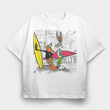 Sylvester Tweety Surfing Brooklyn Urban Art 99, Tricou Oversize Barbati (Unisex)