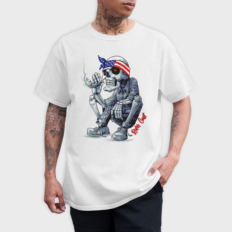 Skeleton Smoker Flag Eyes Rider Cast, Tricou Barbati (Unisex)
