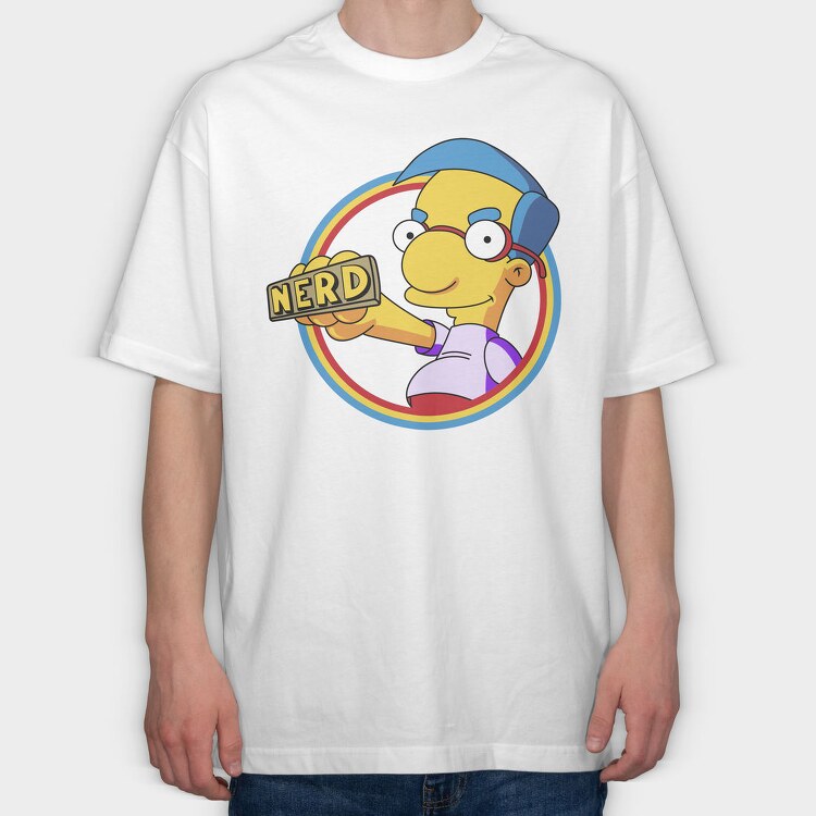 Nerd Simpson Headphones Nerd Tag, Tricou Oversize Barbati (Unisex)