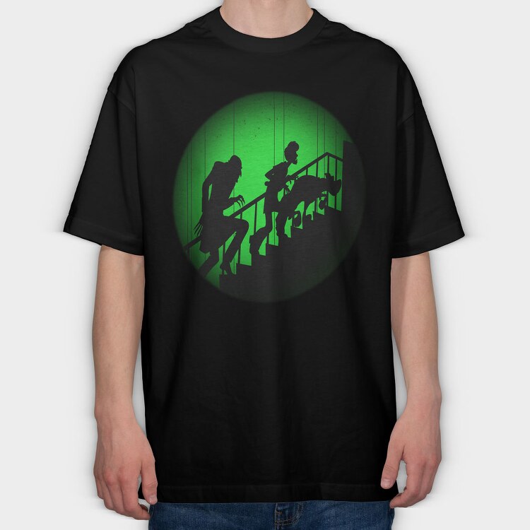 Zombie Walking Stairs Ghoul Green Light, Tricou Oversize Barbati (Unisex)