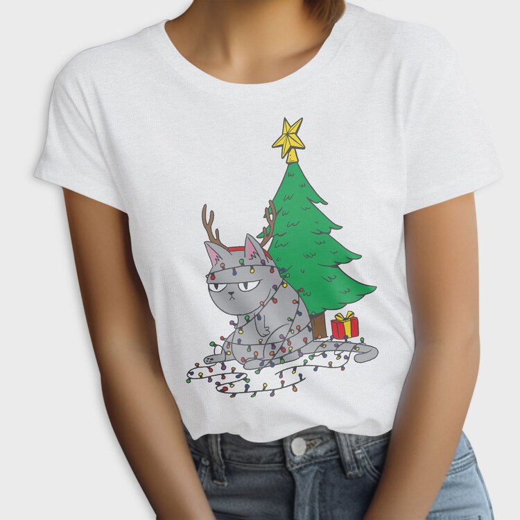 Cat Tangled in Christmas Lights, Tricou Femei
