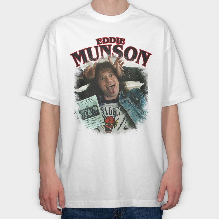 Eddie Munson Stranger Things Halftone, Tricou Oversize Barbati (Unisex)
