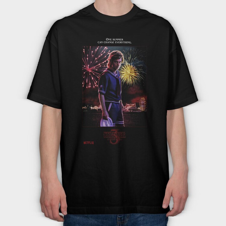 Stranger Things Halftone Fireworks, Tricou Oversize Barbati (Unisex)