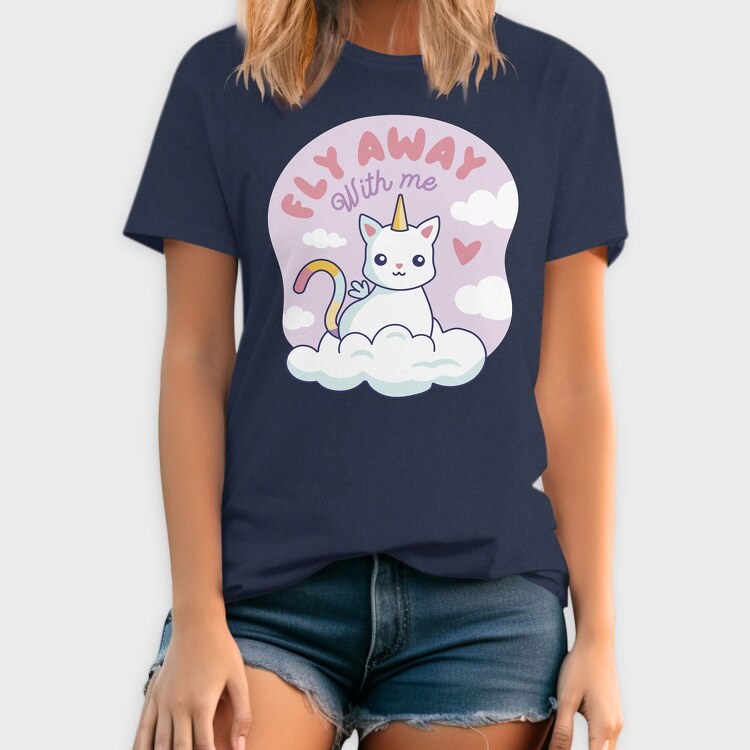 Fly Away With Me Unicorn Cat, Tricou Barbati (Unisex)