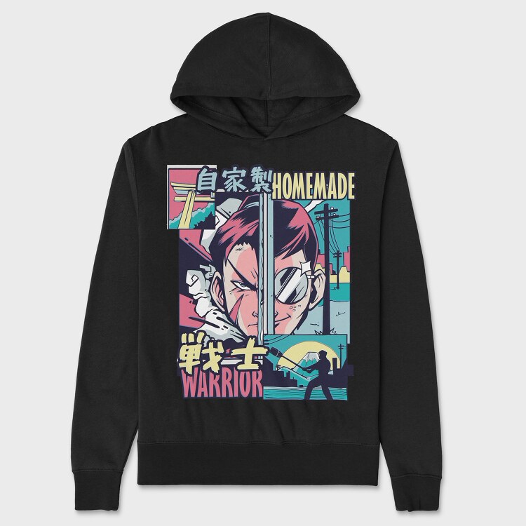 Anime Vaporwave Home Made Warrior, Hanorac Oversize Barbati (Unisex)