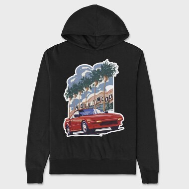 Hollywood Red Car Palm Tree Modern, Hanorac Oversize Barbati (Unisex)