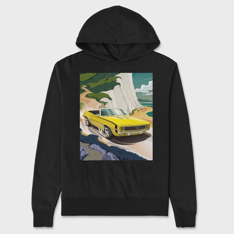 Yellow Chevy Camaro Coastal Cruise, Hanorac Oversize Barbati (Unisex)