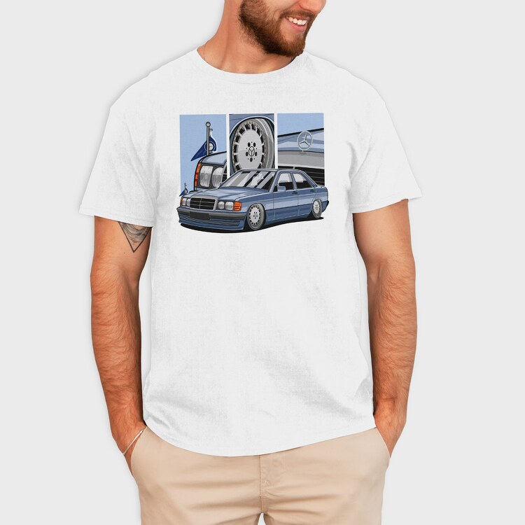 Mercedes W124 Blue Stance, Tricou Barbati (Unisex)
