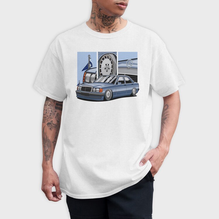 Mercedes W124 Blue Stance, Tricou Barbati (Unisex)