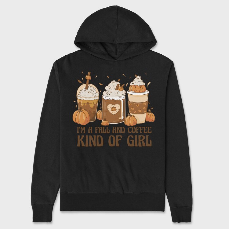 Autumn Coffee Drinks Fall And Girl, Hanorac Oversize Barbati (Unisex)