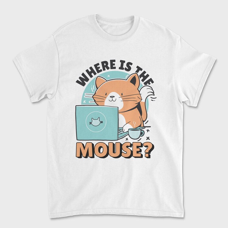 Cat Using Computer Mouse, Tricou Barbati (Unisex)