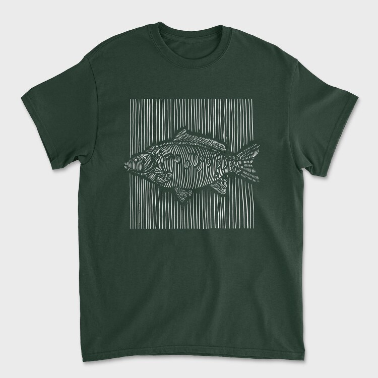 3D Lines Carp Fish White Lines, Tricou Barbati (Unisex)