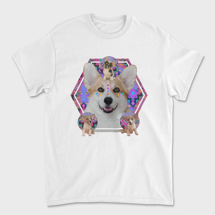 Corgi Psychedelic Collage, Tricou Barbati (Unisex)