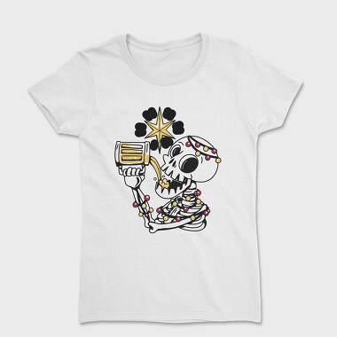 Christmas Skeleton Drinking Beer Beer Mas, Tricou Femei