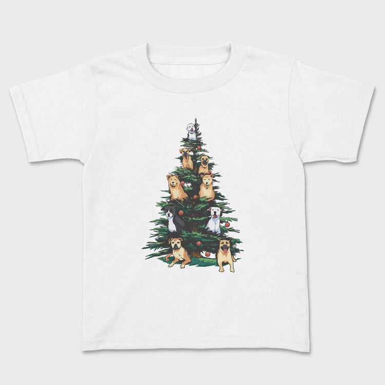 Christmas Tree With Dogs Realistic, Tricou Copii