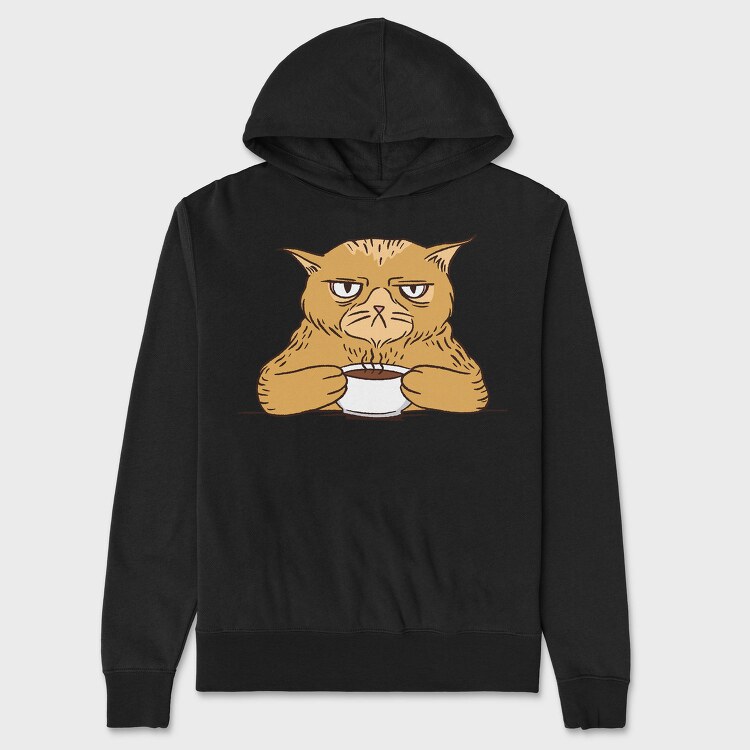 Angry Coffee Cat Grumpy, Hanorac Oversize Barbati (Unisex)