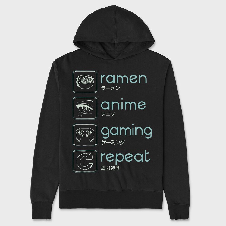 Anime And Gaming Routine Ramen Repeat, Hanorac Oversize Barbati (Unisex)