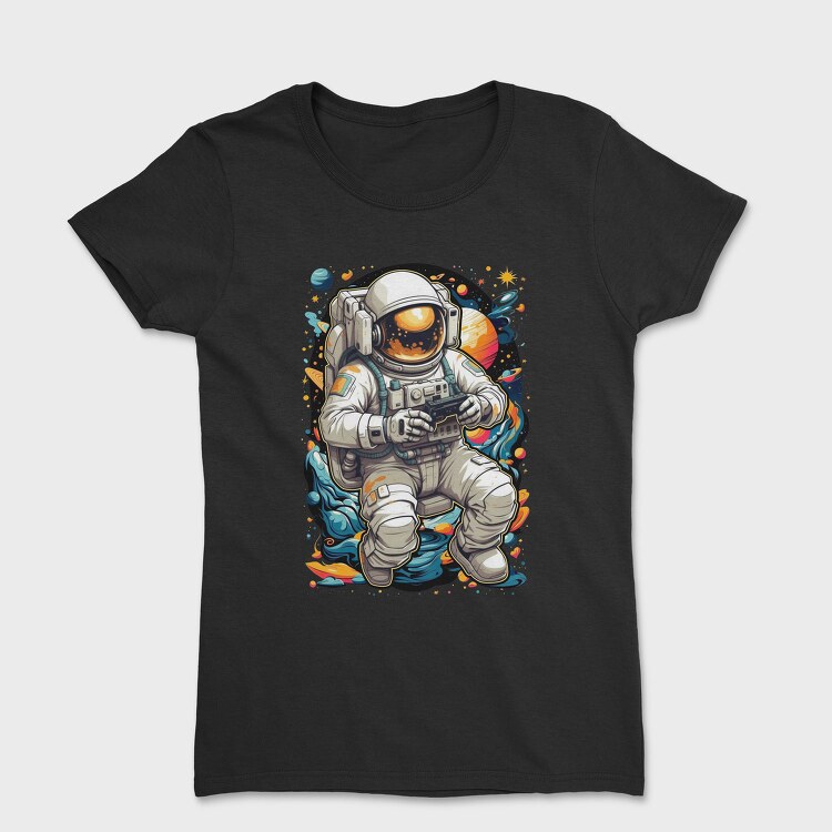Astronaut Gamer In Cosmic Hues, Tricou Femei
