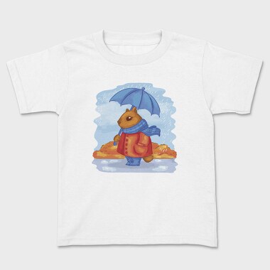 Autumn Squirrel Rainy Watercolor, Tricou Copii