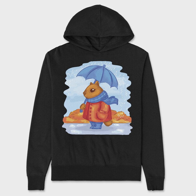 Autumn Squirrel Rainy Watercolor, Hanorac Oversize Barbati (Unisex)