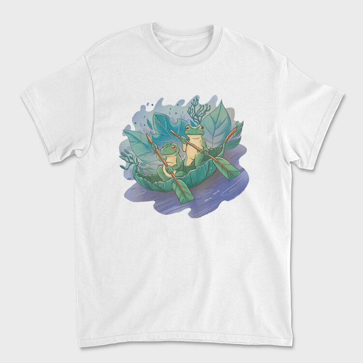 Cottagecore Frogs On Leaf Boat, Tricou Barbati (Unisex)