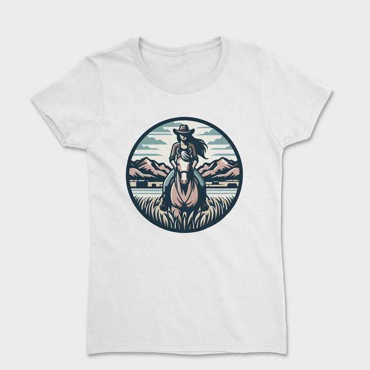 Cowgirl Riding Horse Scenic, Tricou Femei