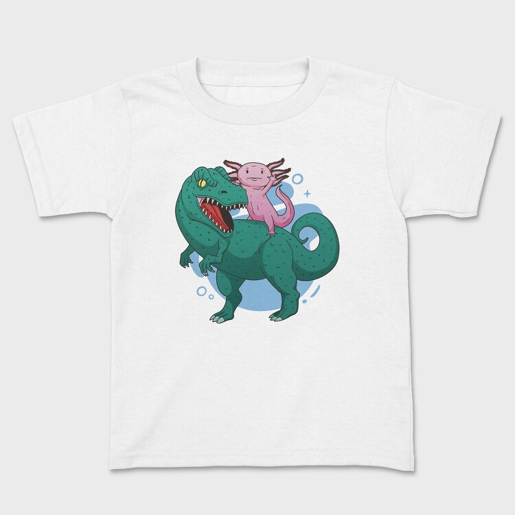 Axolotl Riding Dinosaur Trex, Tricou Copii