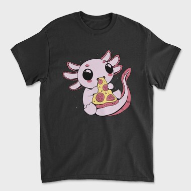 Cute Axolotl Eating Pizza, Tricou Barbati (Unisex)