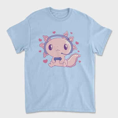 Cute Axolotl Playing Videogames Gaming, Tricou Barbati (Unisex)