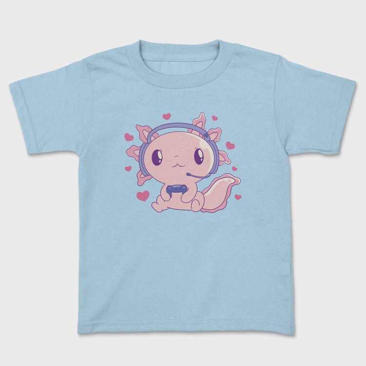 Cute Axolotl Playing Videogames Gaming, Tricou Copii