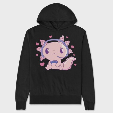 Cute Axolotl Playing Videogames Gaming, Hanorac Oversize Barbati (Unisex)