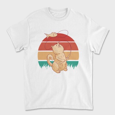 Cute Cat Fishing Retro Sunset, Tricou Barbati (Unisex)