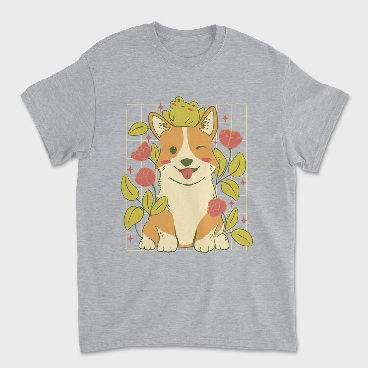 Cute Corgi Dog And Frog, Tricou Barbati (Unisex)