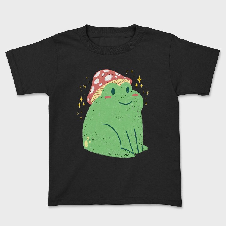 Cute Frog With Mushroom Sitting Cottage Core, Tricou Copii