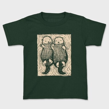 Cute Hand Drawn Otters Lino Art, Tricou Copii