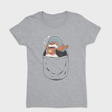 Cute Penguin In Pocket Coffee, Tricou Femei