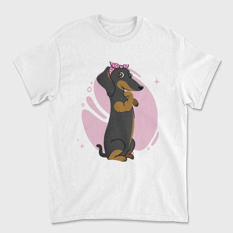 Dachshund Dog Pink Bow Dachsund Riveter Girl, Tricou Barbati (Unisex)