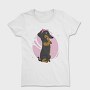Dachshund Dog Pink Bow Dachsund Riveter Girl, Tricou Femei