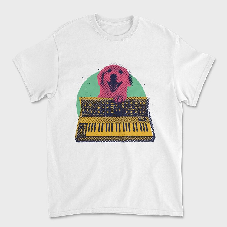 Dog Playing Keyboard Synth, Tricou Barbati (Unisex)