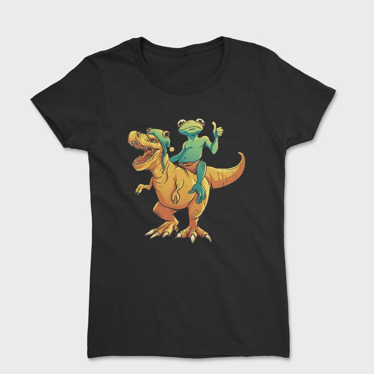 Frog Riding A T Rex Dino Trex, Tricou Femei
