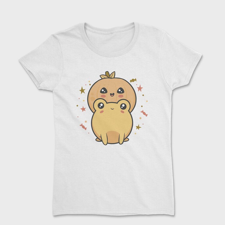 Frog With Pumpkin Kawaii, Tricou Femei