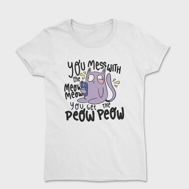 Cartoon Cat With Gun Meow Peow, Tricou Femei