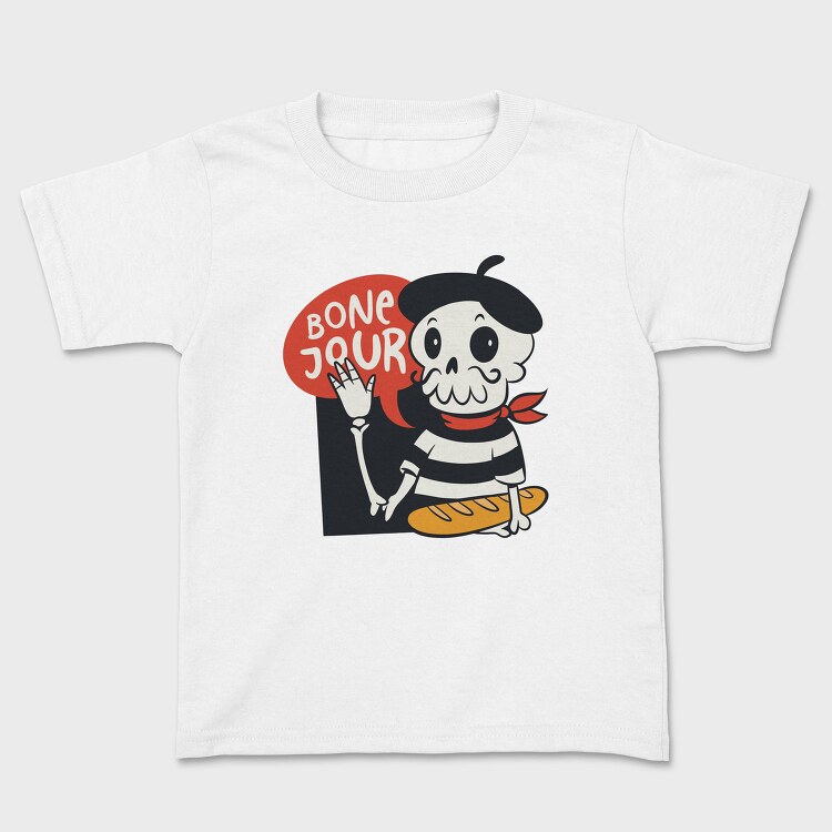 Cartoon French Skull Bone Jour, Tricou Copii