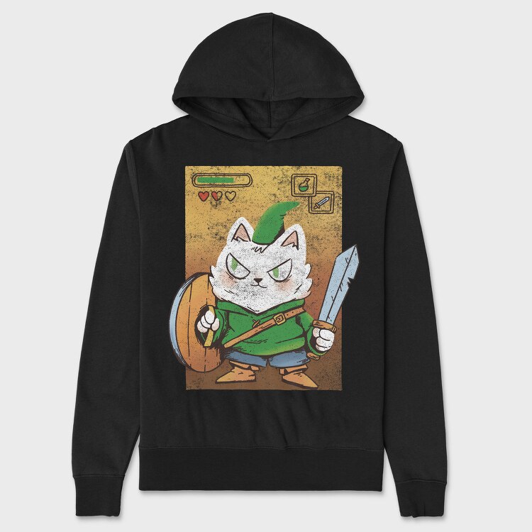 Cartoon Medieval Knight Warrior Cat, Hanorac Oversize Barbati (Unisex)