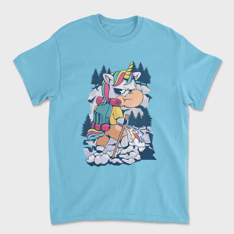 Cartoon Unicorn Hiking Pee On Mountain, Tricou Barbati (Unisex)