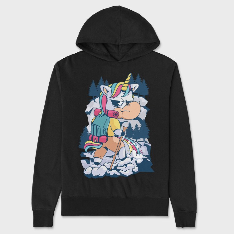 Cartoon Unicorn Hiking Pee On Mountain, Hanorac Oversize Barbati (Unisex)